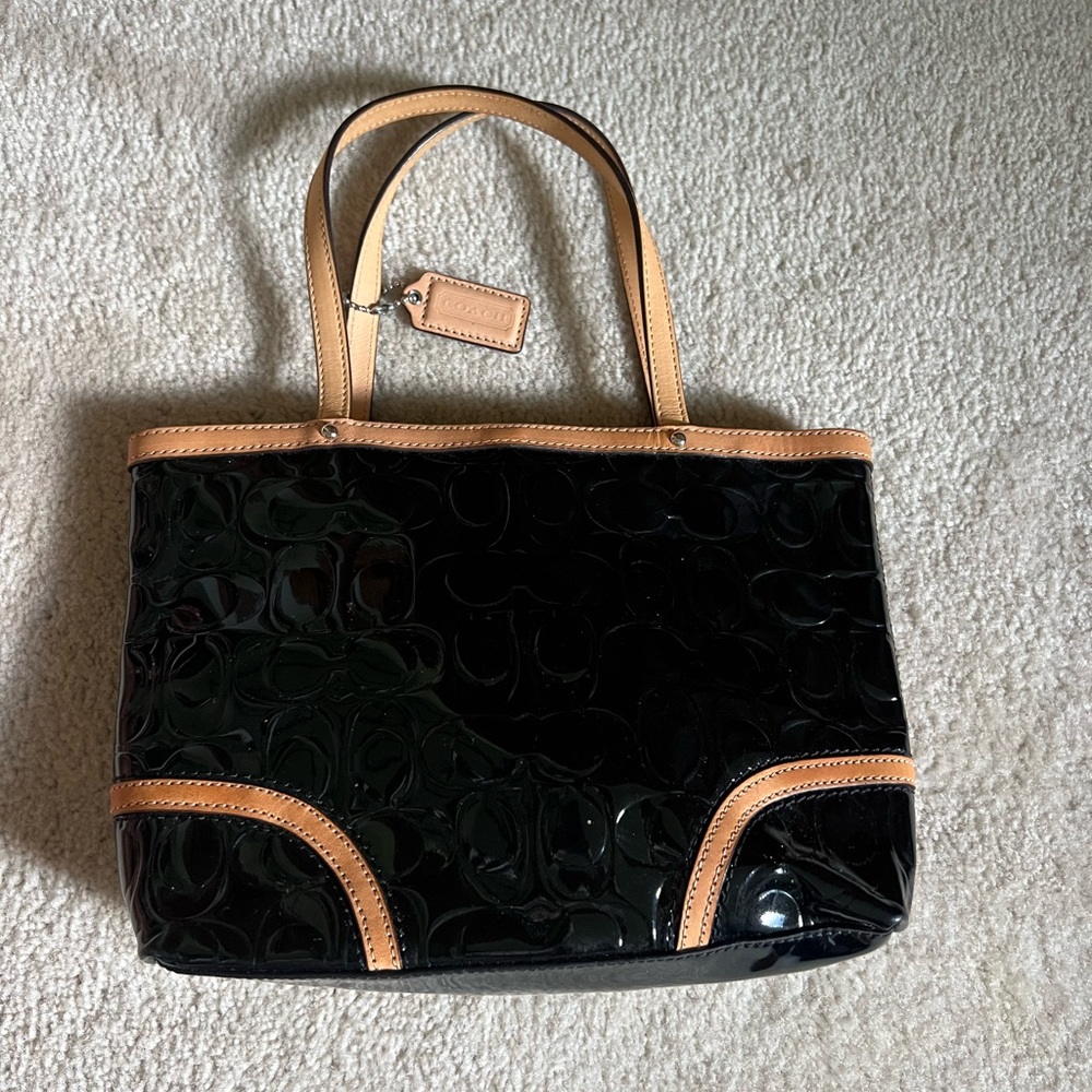 Coach Glossy Black and Tan Tote Bag - Picture 5 of 6